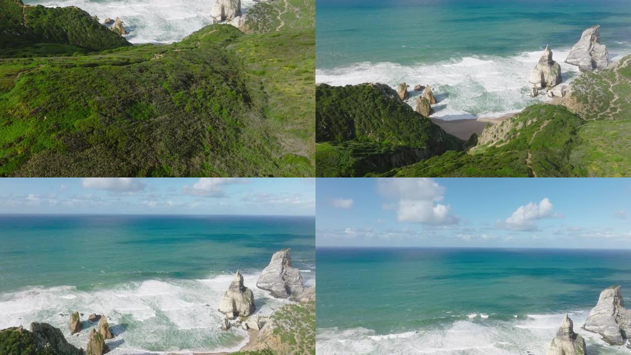 葡萄牙，Cabo da Roca的大西洋海岸无人机视图。夏日