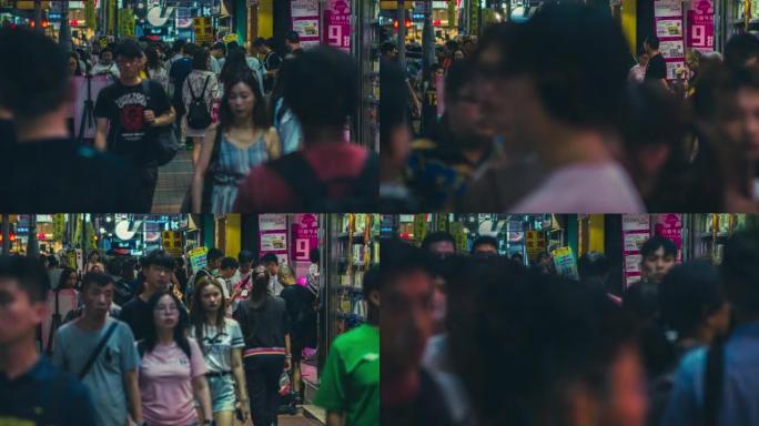 香港旺角拥挤行人步行和购物的时间流逝
