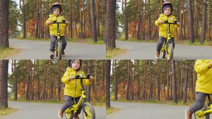 5岁男孩骑平衡自行车