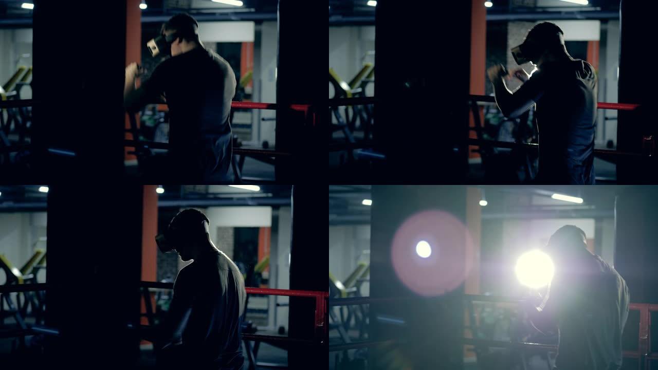 男运动员正在健身房进行虚拟拳击练习
