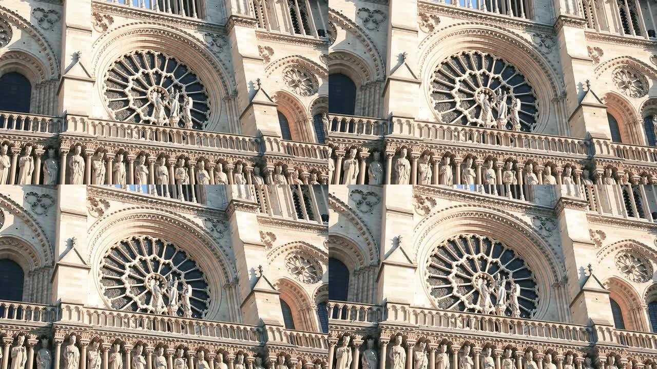 巴黎圣母院大教堂的玫瑰窗，大约2019年，着火前。