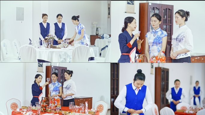 4K实拍礼仪服务专业学生学习带Log素材