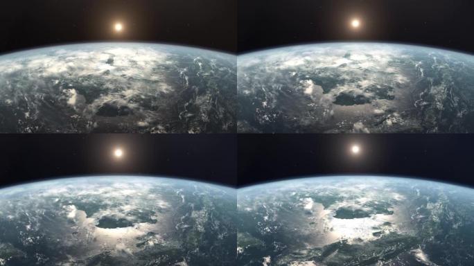 从轨道上看到的现实行星地球和太阳