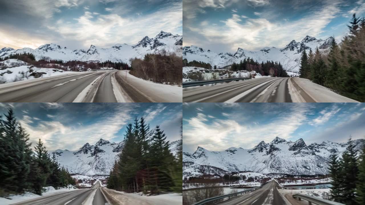 驾驶穿越冬季景观行车记录第一视角公路道路