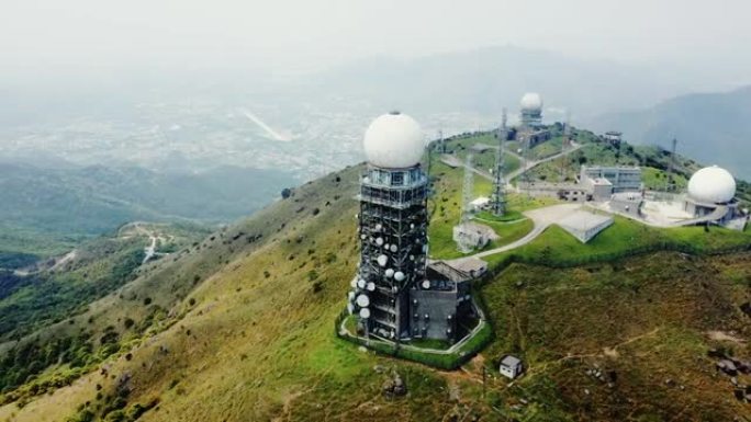 香港大帽山雷达站大帽山雷达站风光航拍视频