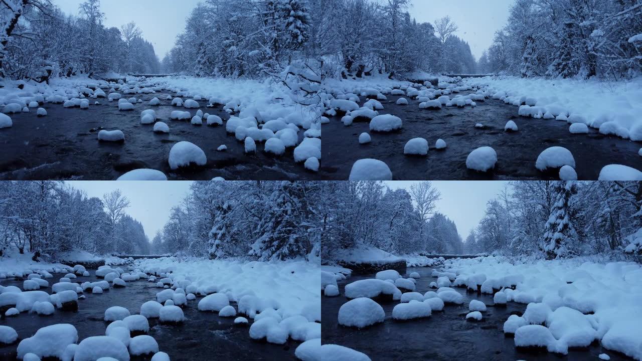 冬季天气季节户外自然环境的电影无人机拍摄