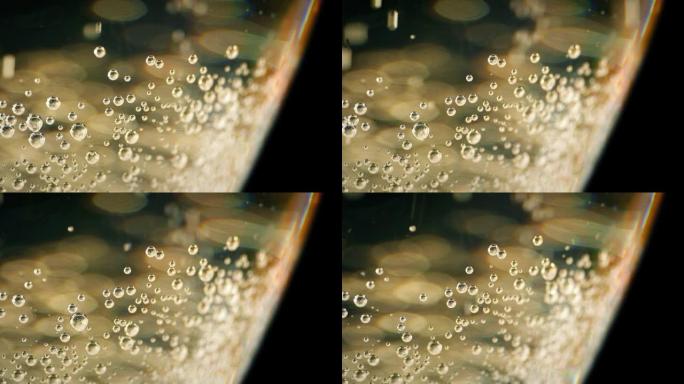 餐厅特写中的香槟玻璃泡泡