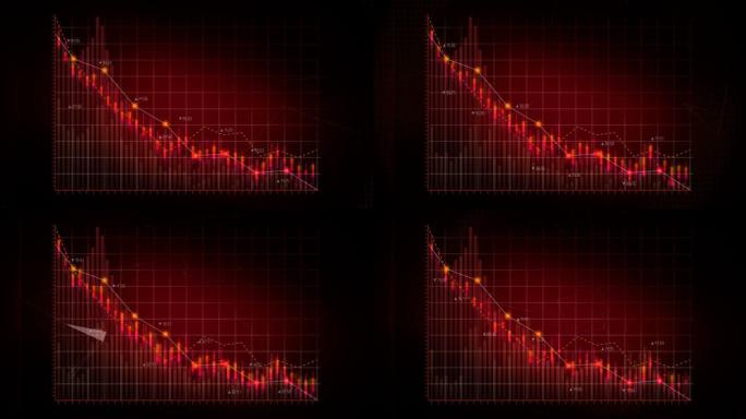 动画股票市场图表。减少红线。4k动画。