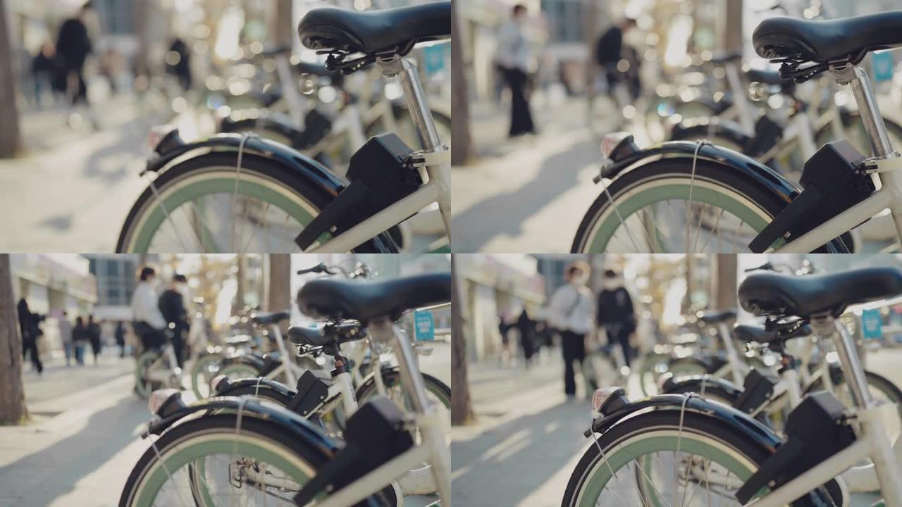 城市主要街道上的自行车租赁。