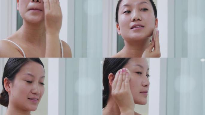 漂亮的亚洲女人在家化妆脸