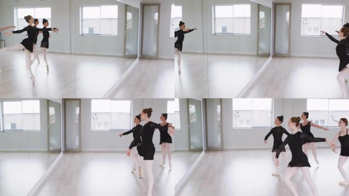 高加索女芭蕾舞演员在芭蕾舞课上练习舞蹈程序