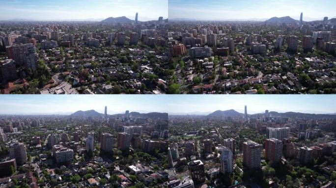 南美洲智利首都圣地亚哥的鸟瞰图。无人机镜头。4k分辨率。