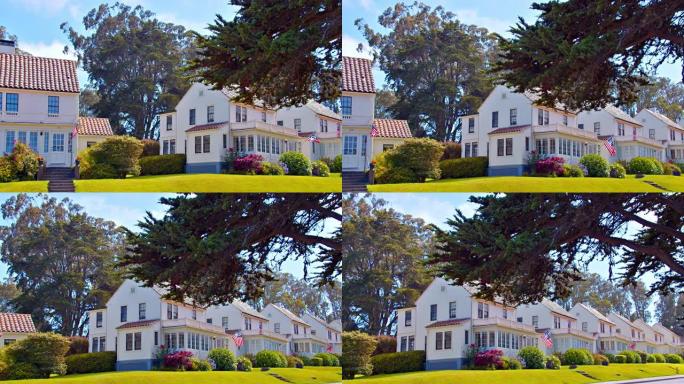 典型的郊区美国住宅。树。草。自然