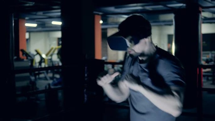 VR中的运动员-健身房拳击中的眼镜