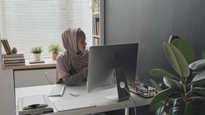 穆斯林妇女在计算机上讨论视频通话文件