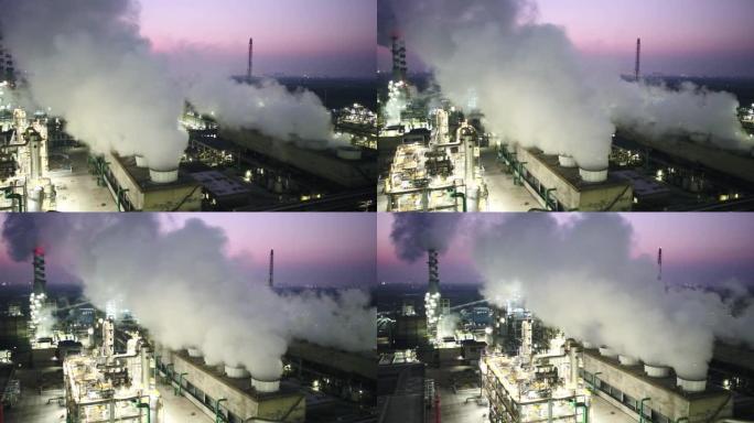 石油和天然气工业化工厂夜景航拍化工厂夜晚