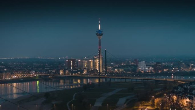 杜塞尔多夫夜景天际线-空中拍摄