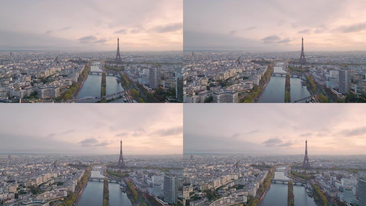 欧洲埃菲尔铁塔的巴黎城市景观鸟瞰图。