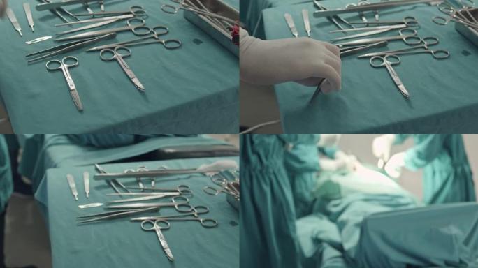 SLO MO医生用各种手术设备，特写镜头