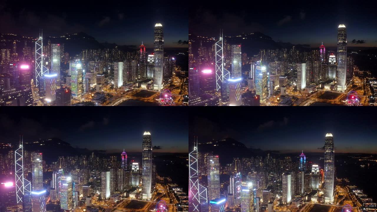 香港的夜景夜色夜晚市中心商务区