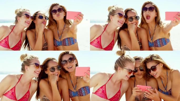 三个最好的朋友在海滩上自拍的4k视频片段