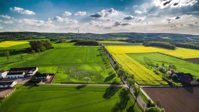 德国田园诗般的春天景观 -- 鸟瞰图