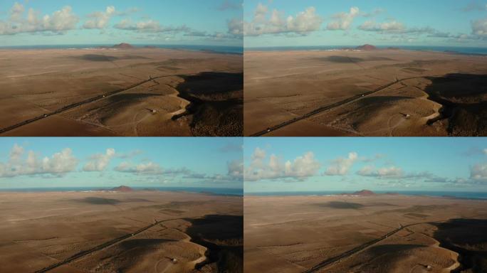 西班牙加那利群岛和荒山的空中WS景观