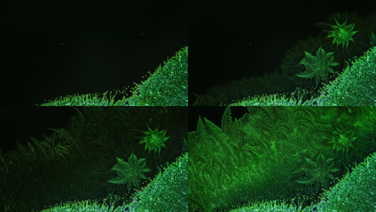 显微镜下的化学结晶就像一个绿色的舞台
