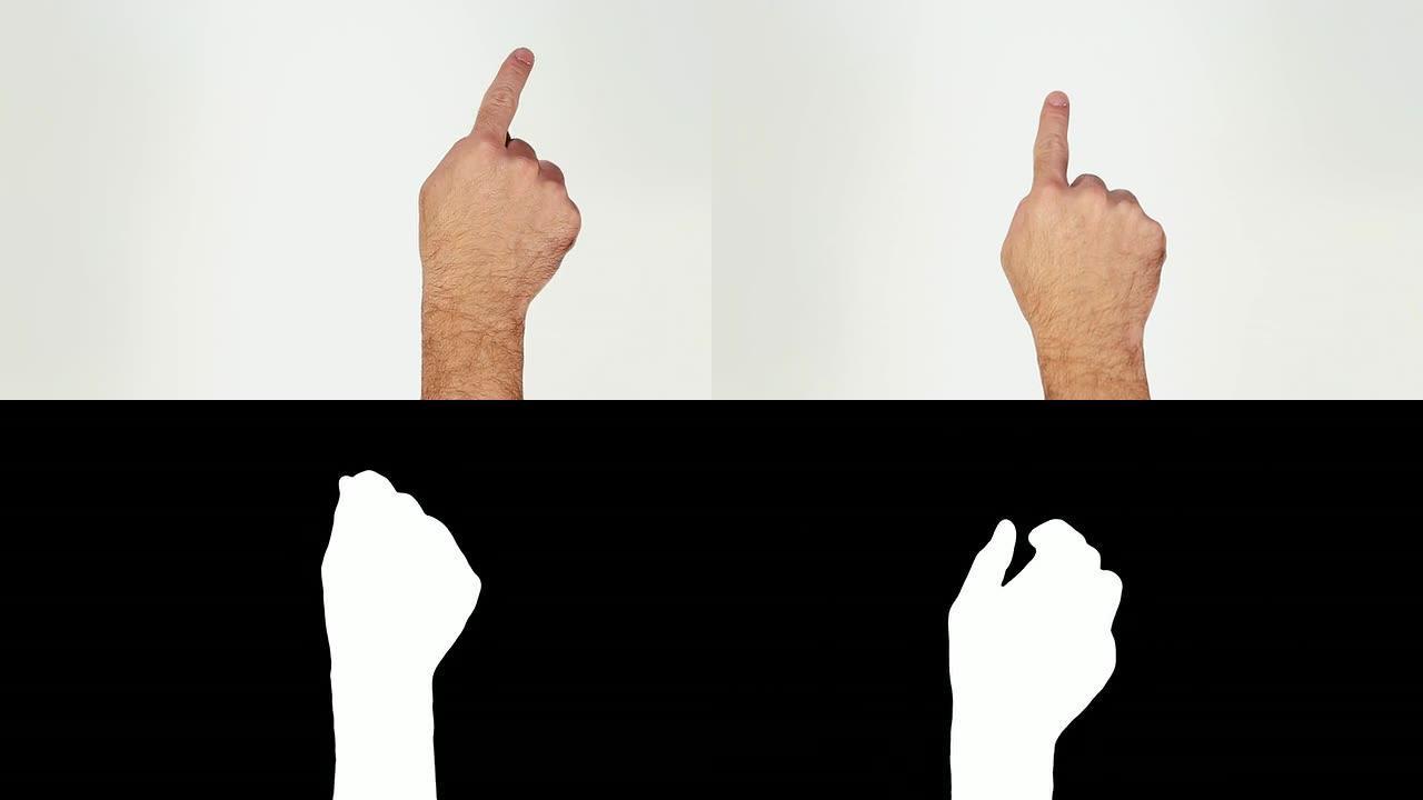 男性手。平板电脑。触摸屏手势。亮度哑光。