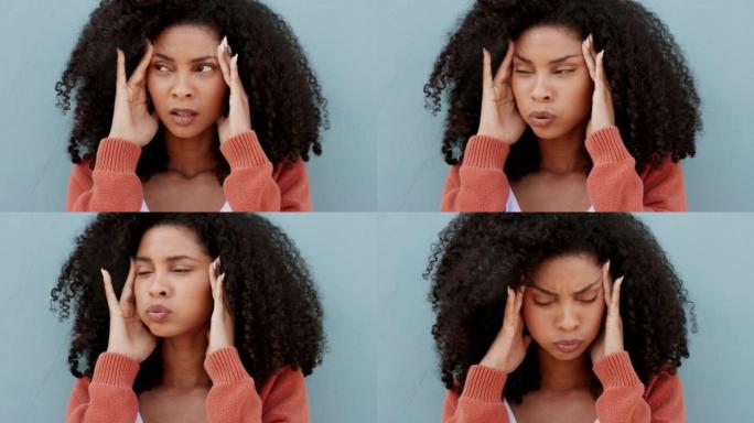 患有头痛、压力或倦怠的黑人女性因抑郁、精神卫生或焦虑。生病，生气或沮丧的学生女孩，有奖学金债务，大学