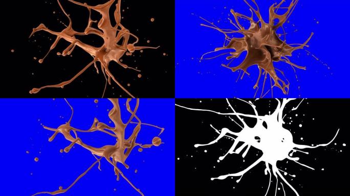 慢动作4K哑光阿尔法通道面膜中的液体巧克力爆炸