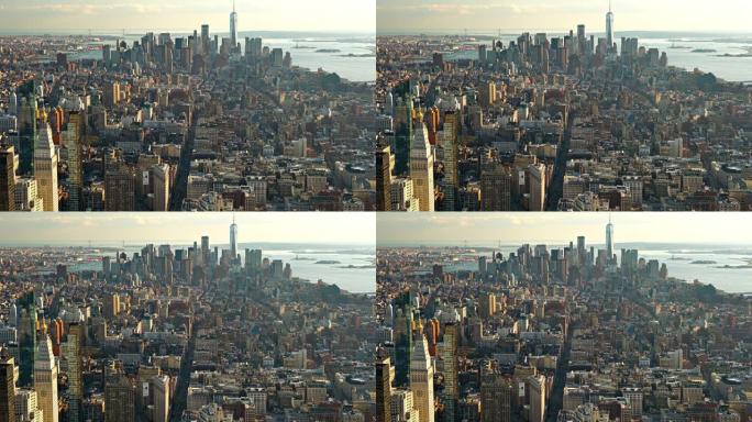 曼哈顿的鸟瞰图。日落蒂梅