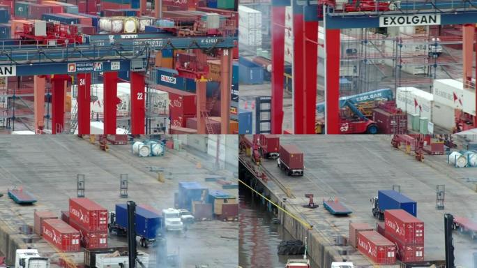 布宜诺斯艾利斯的集装箱港口码头，从一艘集装箱船上看到。