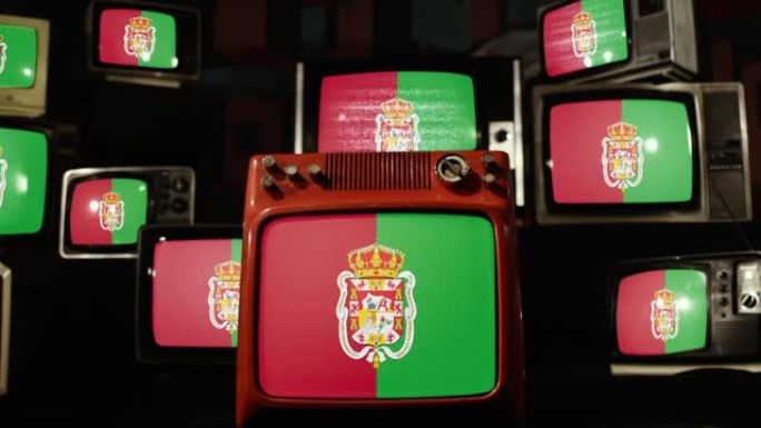 西班牙格拉纳达旗和古着电视。