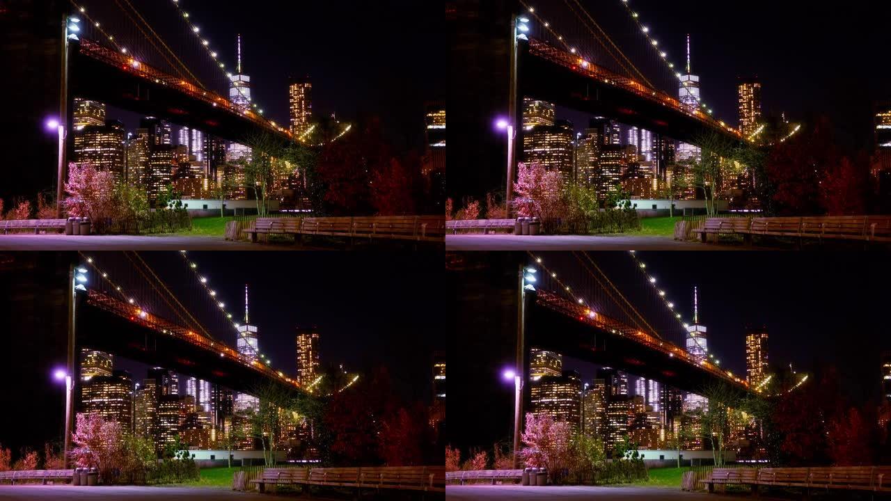 夜街。布鲁克林。桥。WTC。曼哈顿金融区。