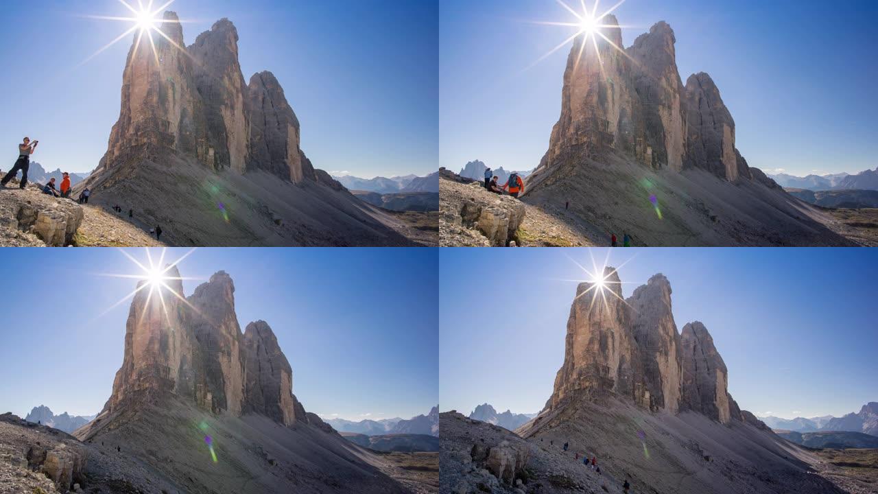 意大利多洛米蒂山视频素材逆光阳光野外户外