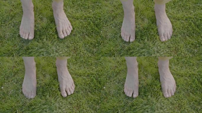 在草地上扭动她的脚趾