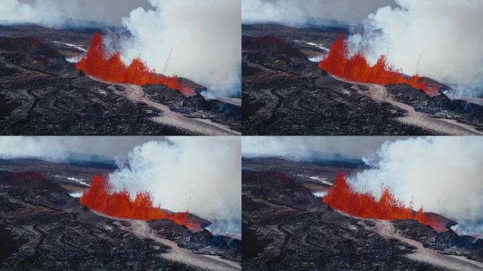 夏威夷莫纳罗亚火山爆发2022年的慢动作