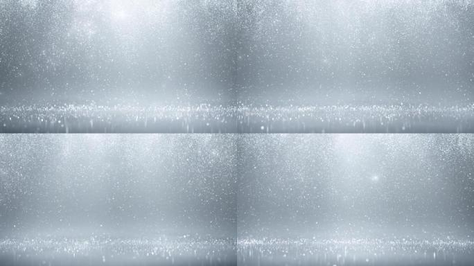 银色粒子下雨-明亮可循环背景动画-闪光、雪、五彩纸屑