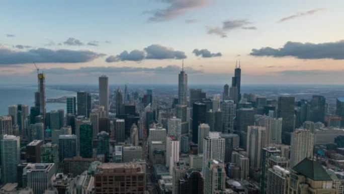 美国伊利诺伊州芝加哥的芝加哥城市景观日夜流逝