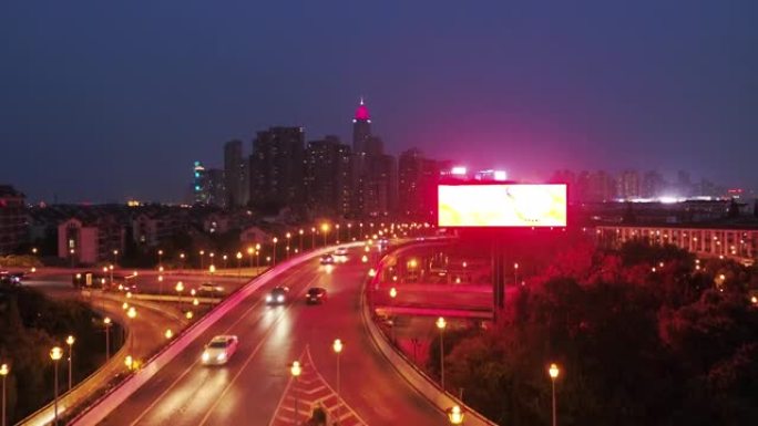 鸟瞰图路口夜景车流路灯