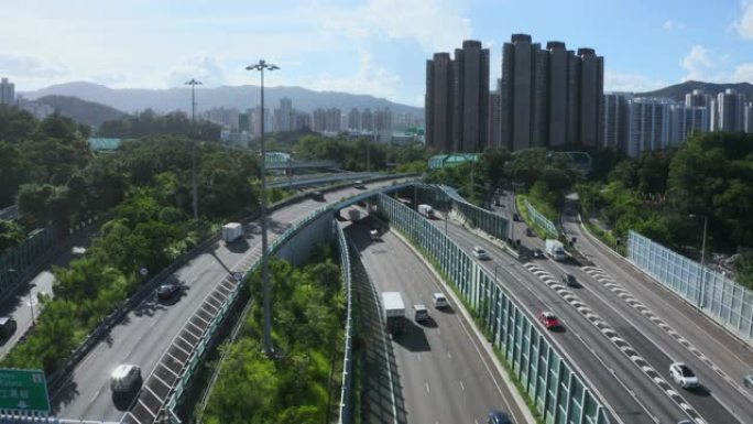 香港大埔区吐露港公路早上的城市高架桥交通