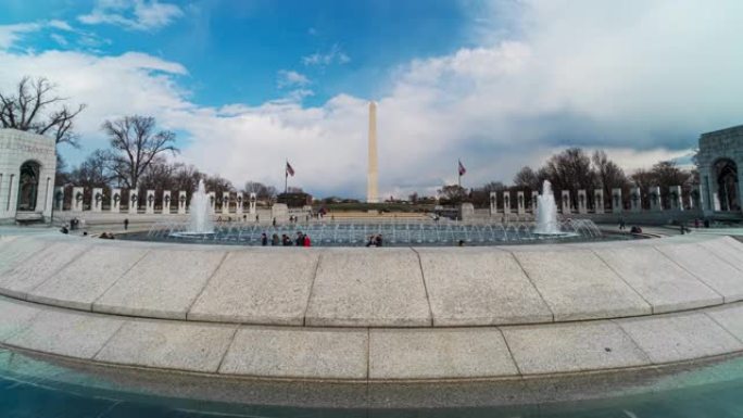 带有反射池的华盛顿纪念碑的时间流逝