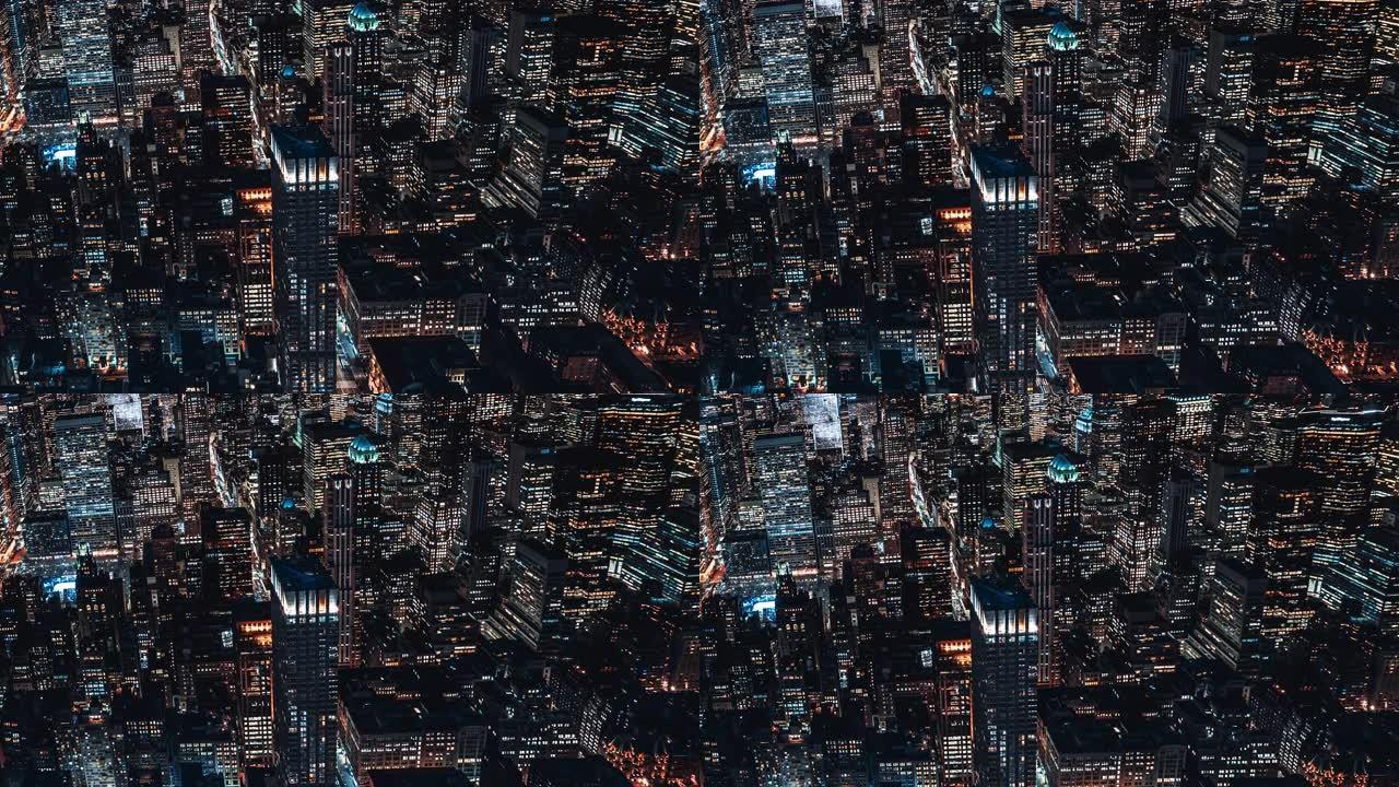 曼哈顿中城夜间摩天大楼的T/L TU鸟瞰图/纽约
