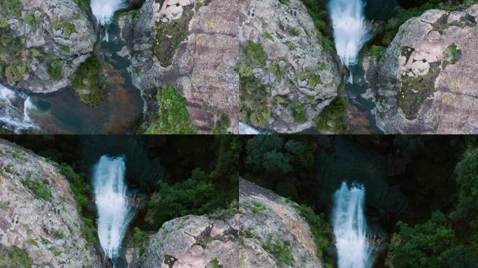 俯瞰古都瀑布壮丽美丽的清澈海水，通向南非夸祖鲁-纳塔德拉肯斯堡山脉下方的跳水池