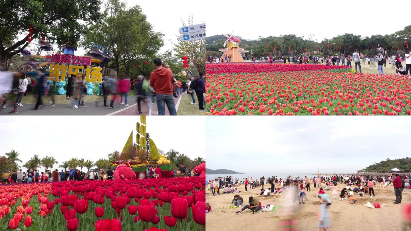 珠海春节游客人流量大延时摄影4K
