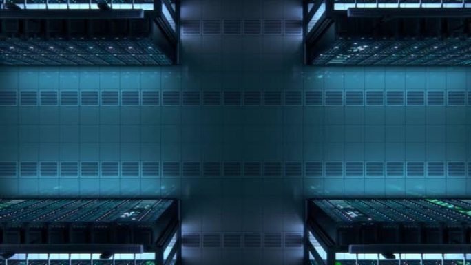 现代数据技术中心服务器机架在黑暗设施中工作。物联网、大数据保护、存储、加密货币场、云计算的概念。3D