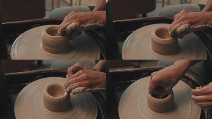 陶轮上的成型陶瓷特写制陶手工业