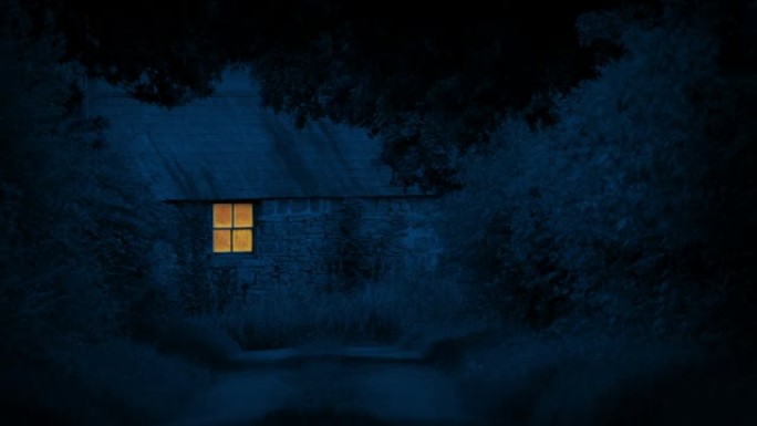 灯亮着，人晚上在农村房子里走过