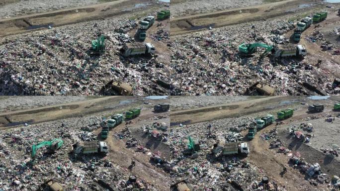 垃圾车垃圾填埋场，鸟瞰图